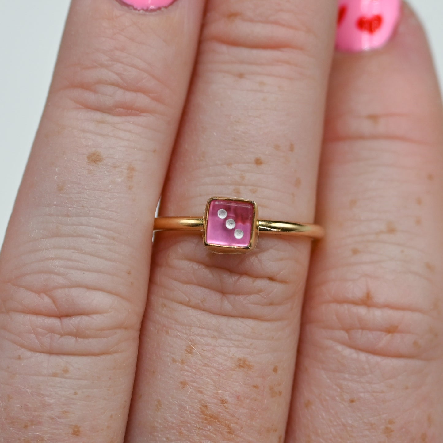 Gold fill pink dice size 7