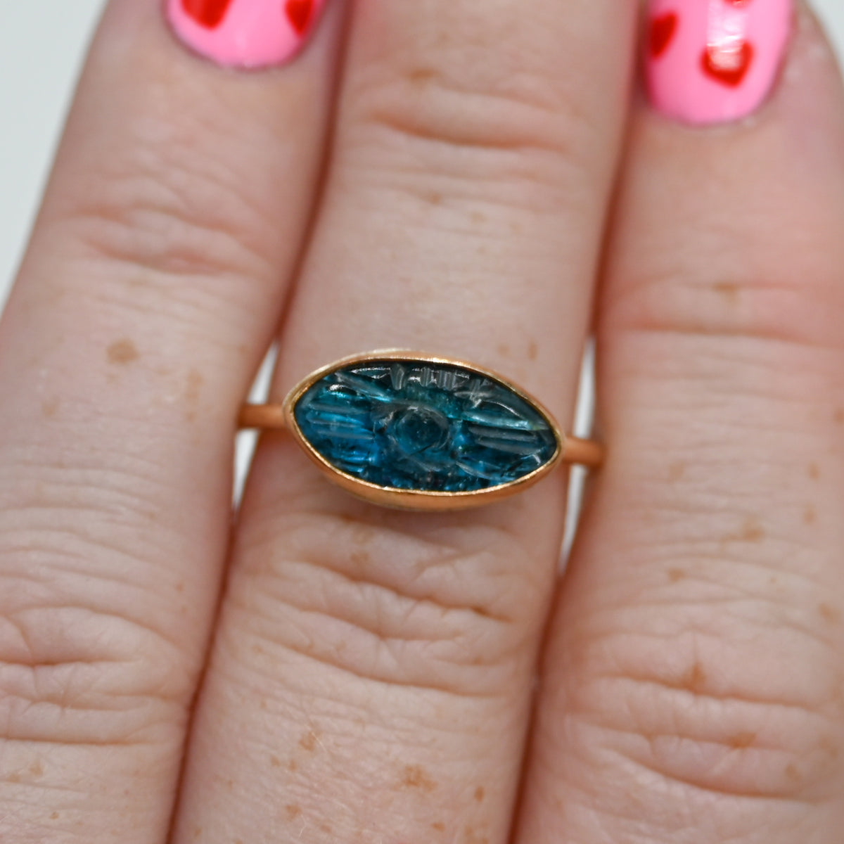 Gold fill horizontal carved teal kyanite size 7