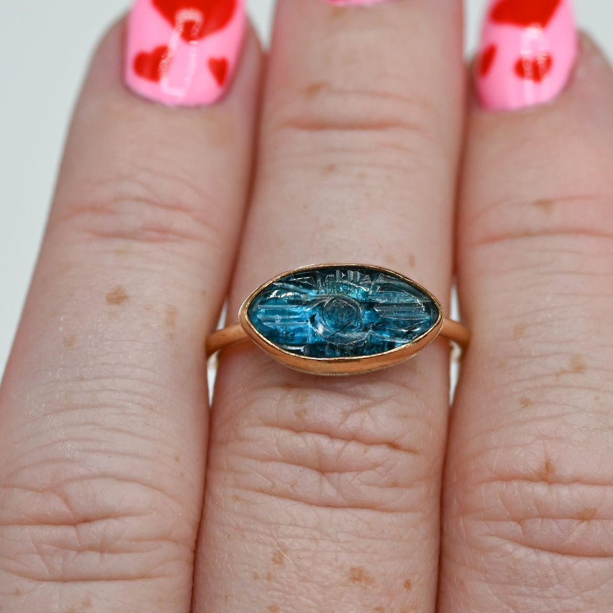 Gold fill horizontal carved teal kyanite size 7