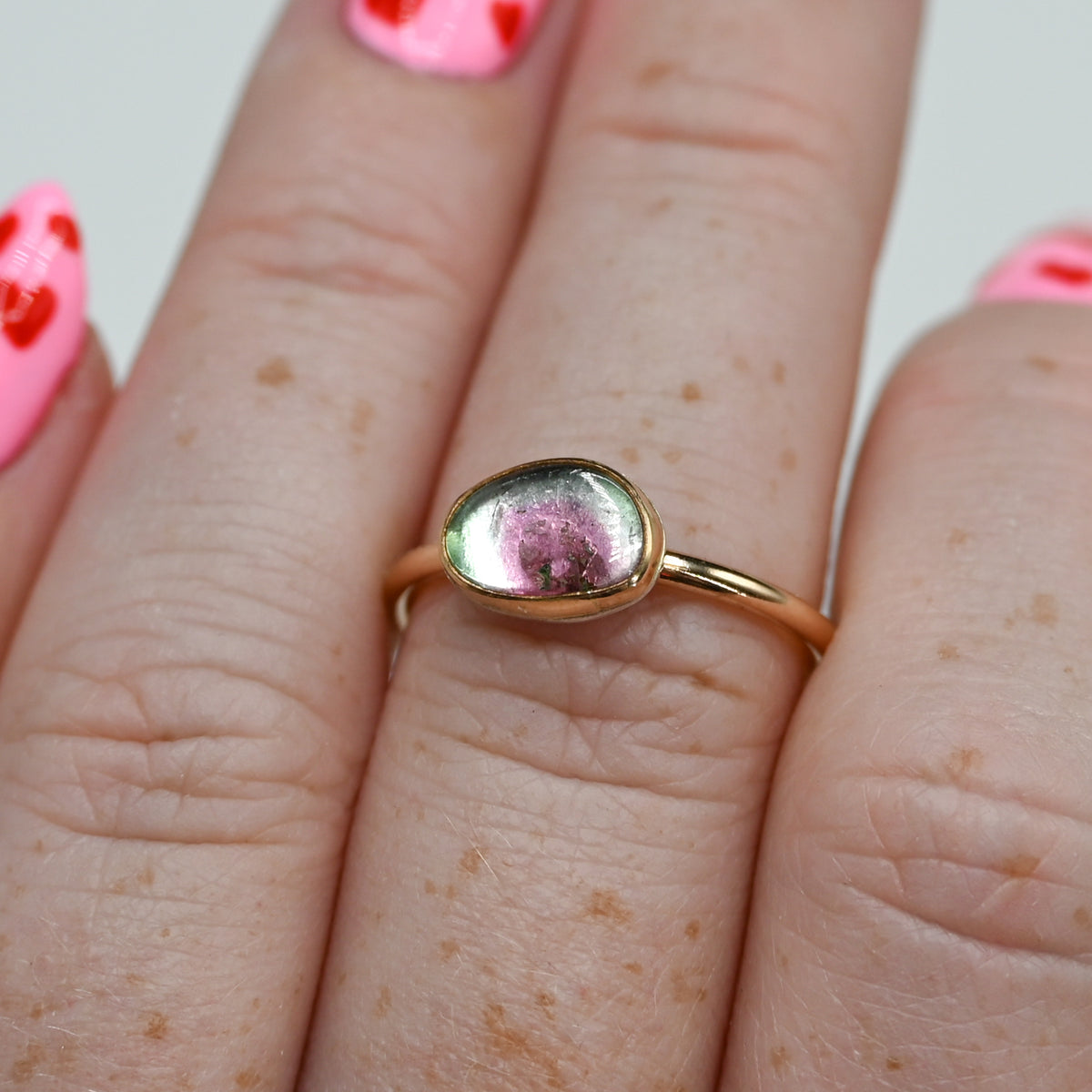 Gold fill watermelon tourmaline slice size 7