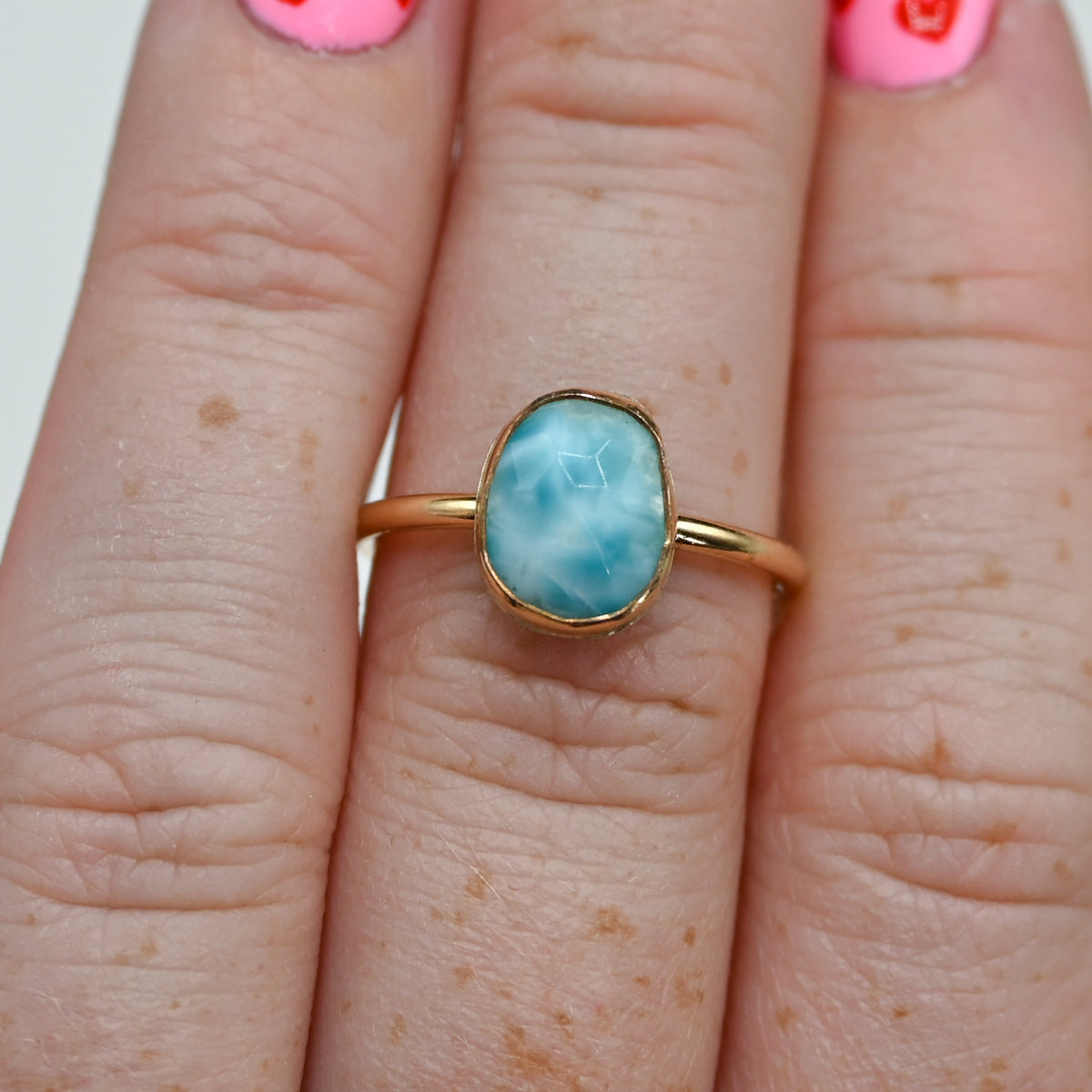 Gold fill rose cut larimar size 7
