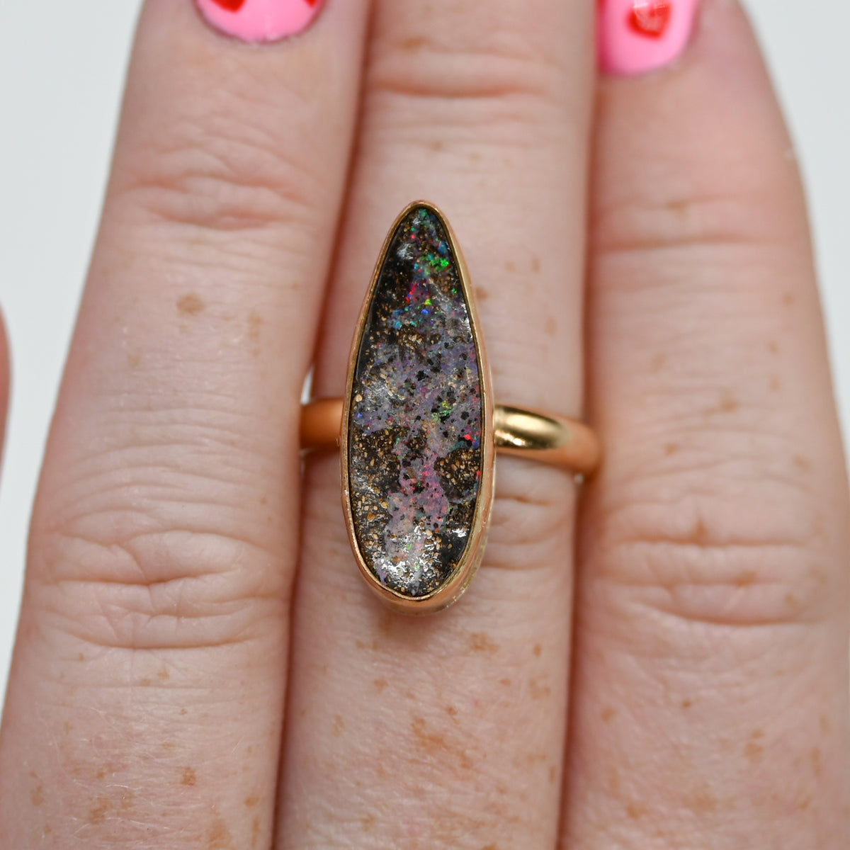 Gold fill xxl Australian boulder opal size 7