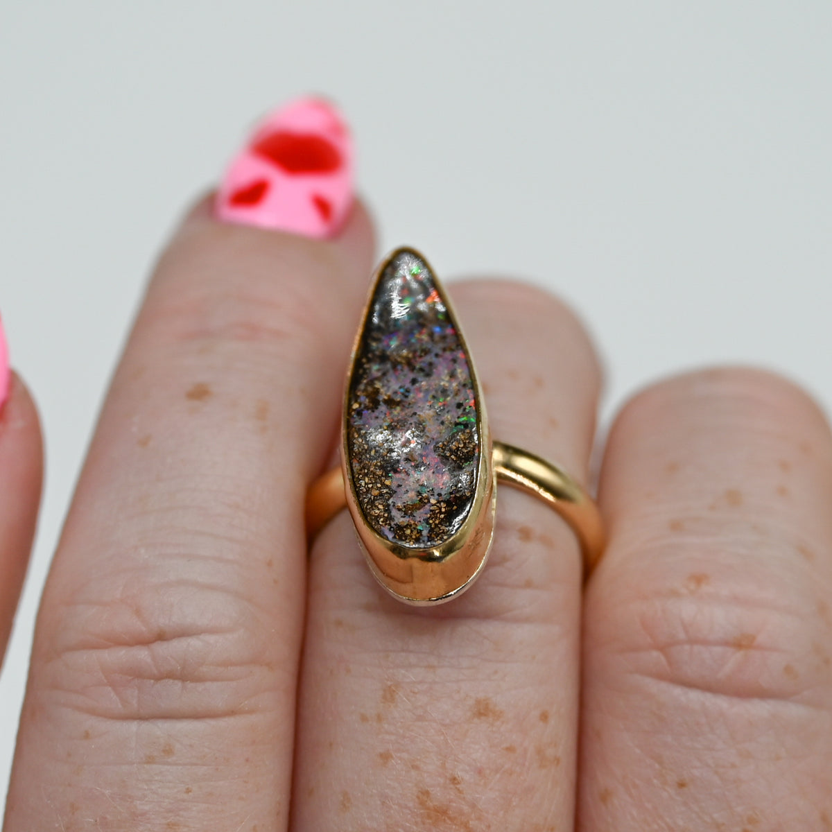 Gold fill xxl Australian boulder opal size 7
