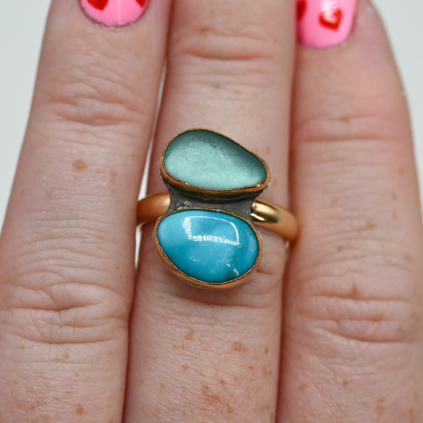 Gold fill aqua sea glass and sleeping beauty turquoise