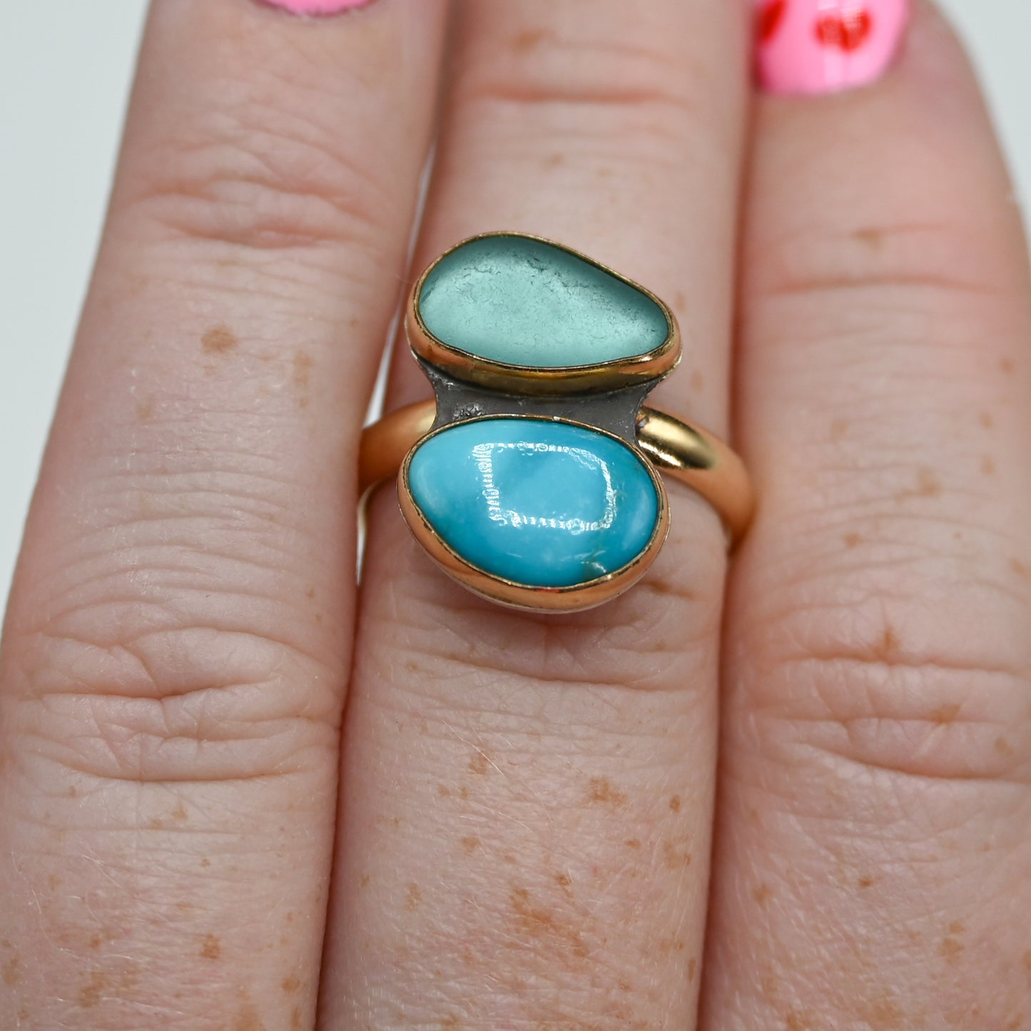 Gold fill aqua sea glass and sleeping beauty turquoise