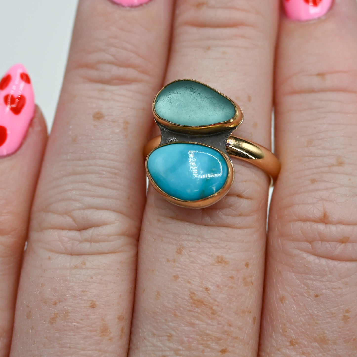 Gold fill aqua sea glass and sleeping beauty turquoise