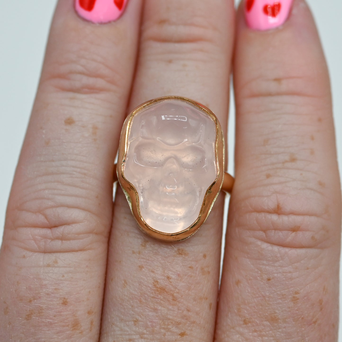 Gold fill xl rose quartz skull size 7