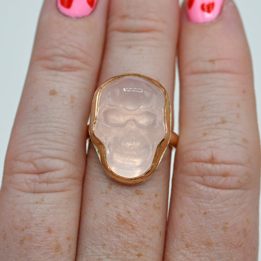 Gold fill xl rose quartz skull size 7