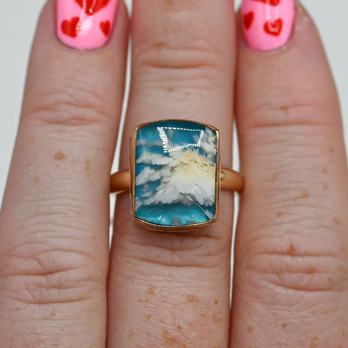 Gold fill plume agate size 7