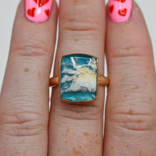 Gold fill plume agate size 7