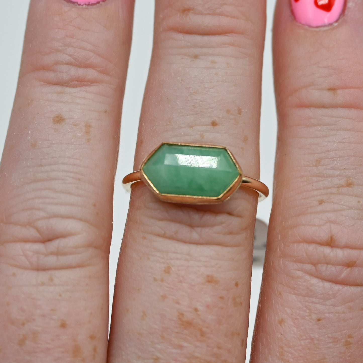 Gold fill horizontal rose cut emerald hexagon size 7