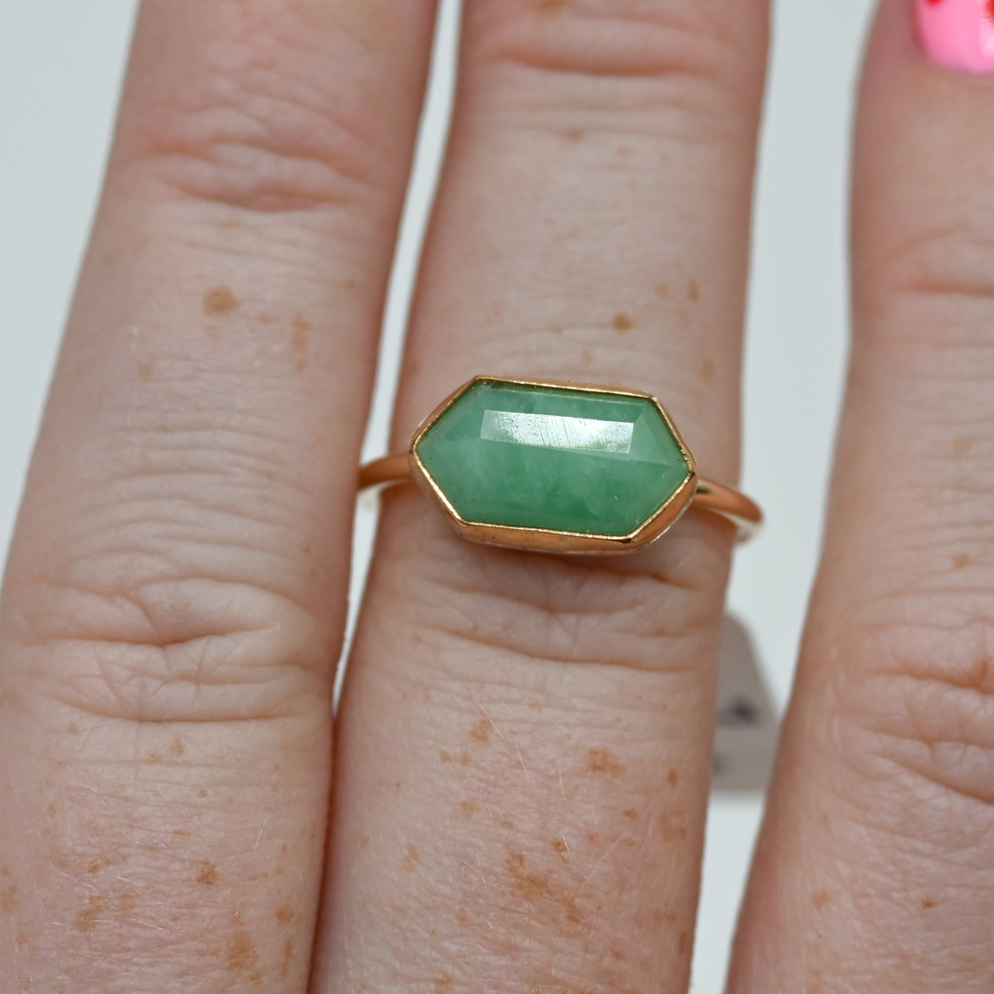 Gold fill horizontal rose cut emerald hexagon size 7