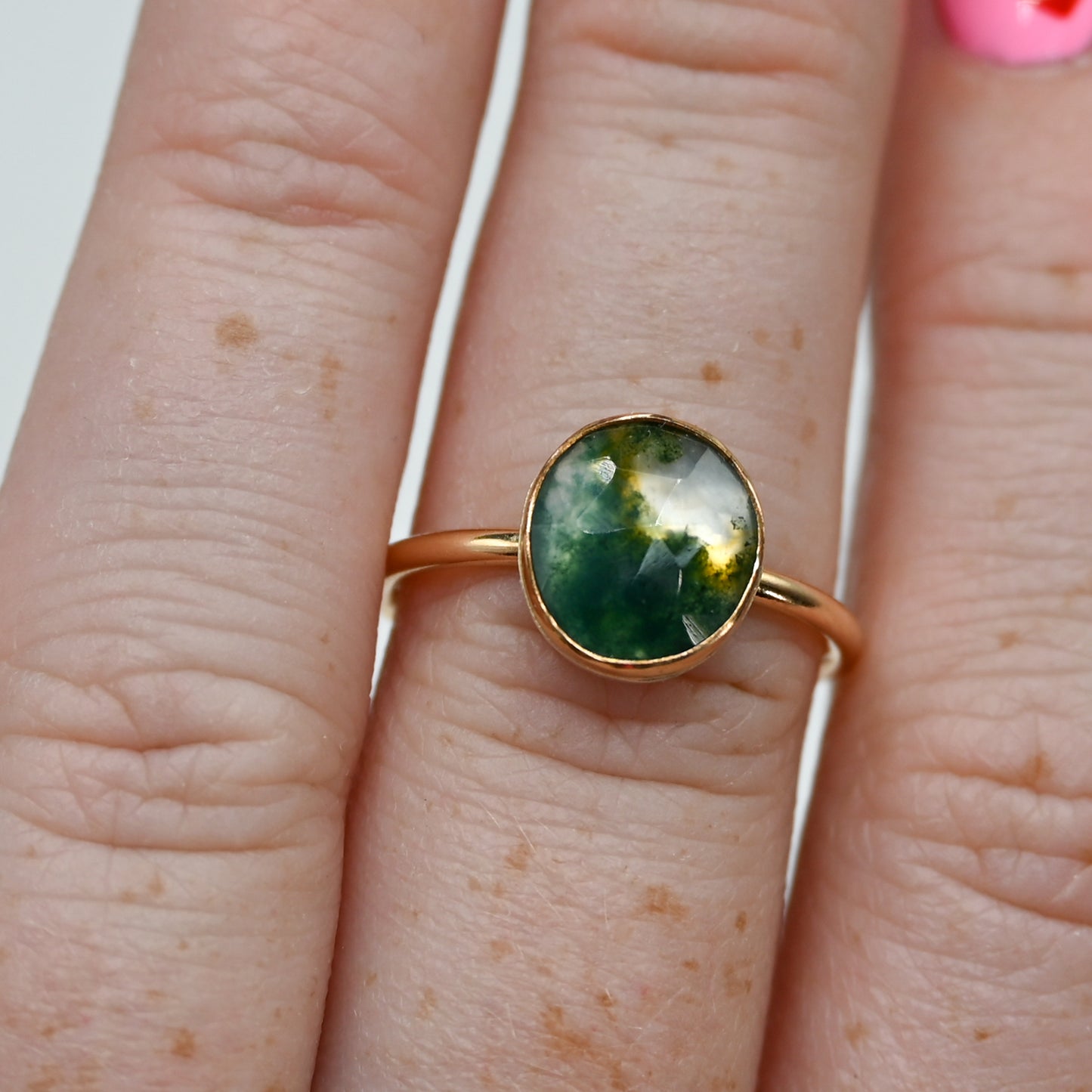 Gold fill rose cut moss agate size 7.5