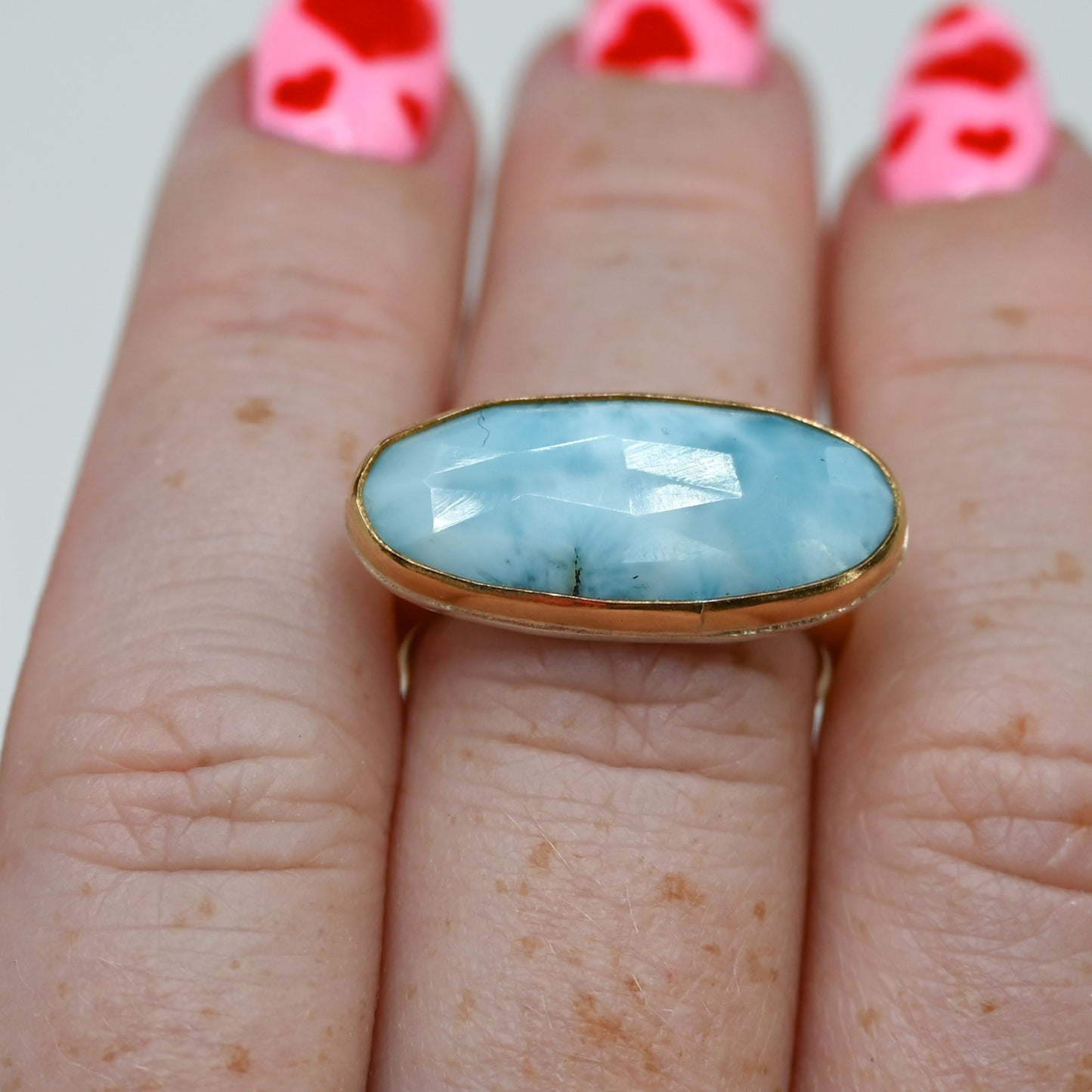 Gold fill xxl horizontal rose cut larimar size 7.5