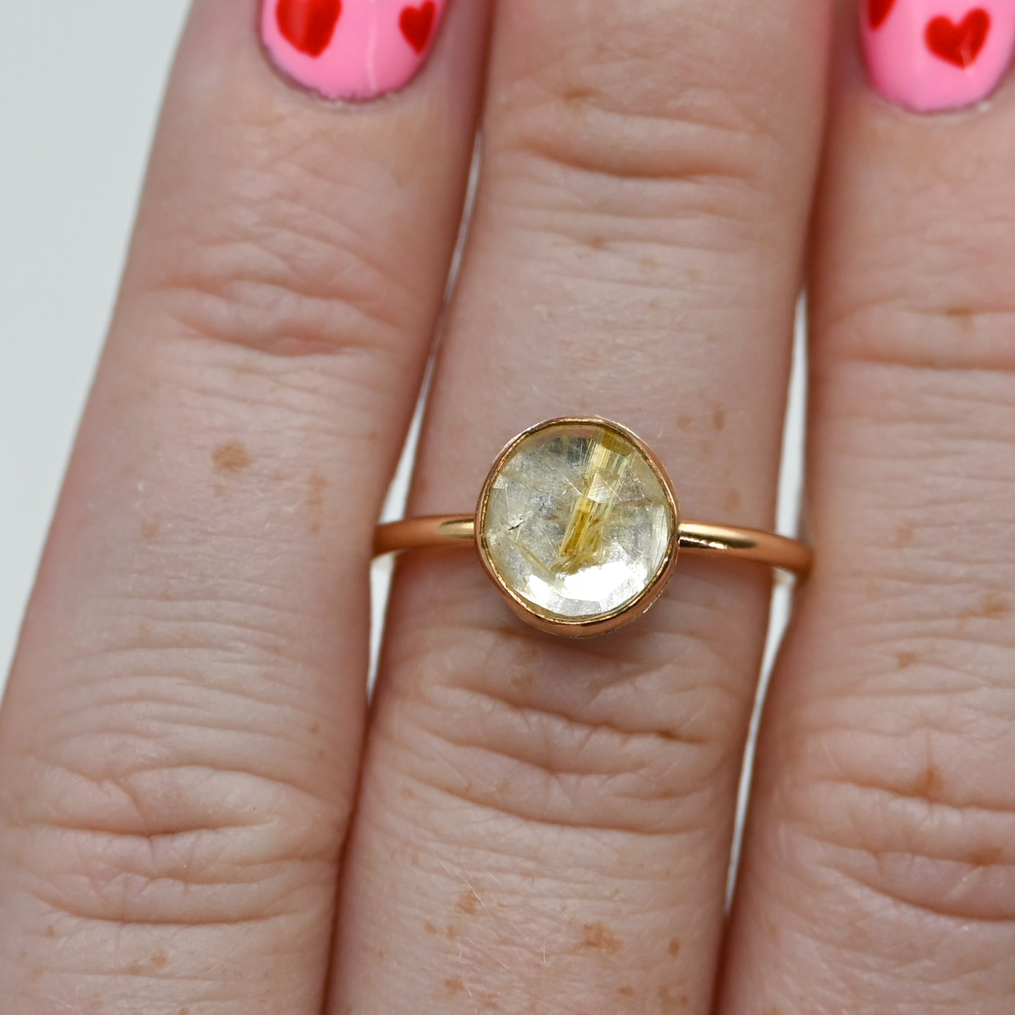 Gold fill rose cut rutile quartz size 7.75