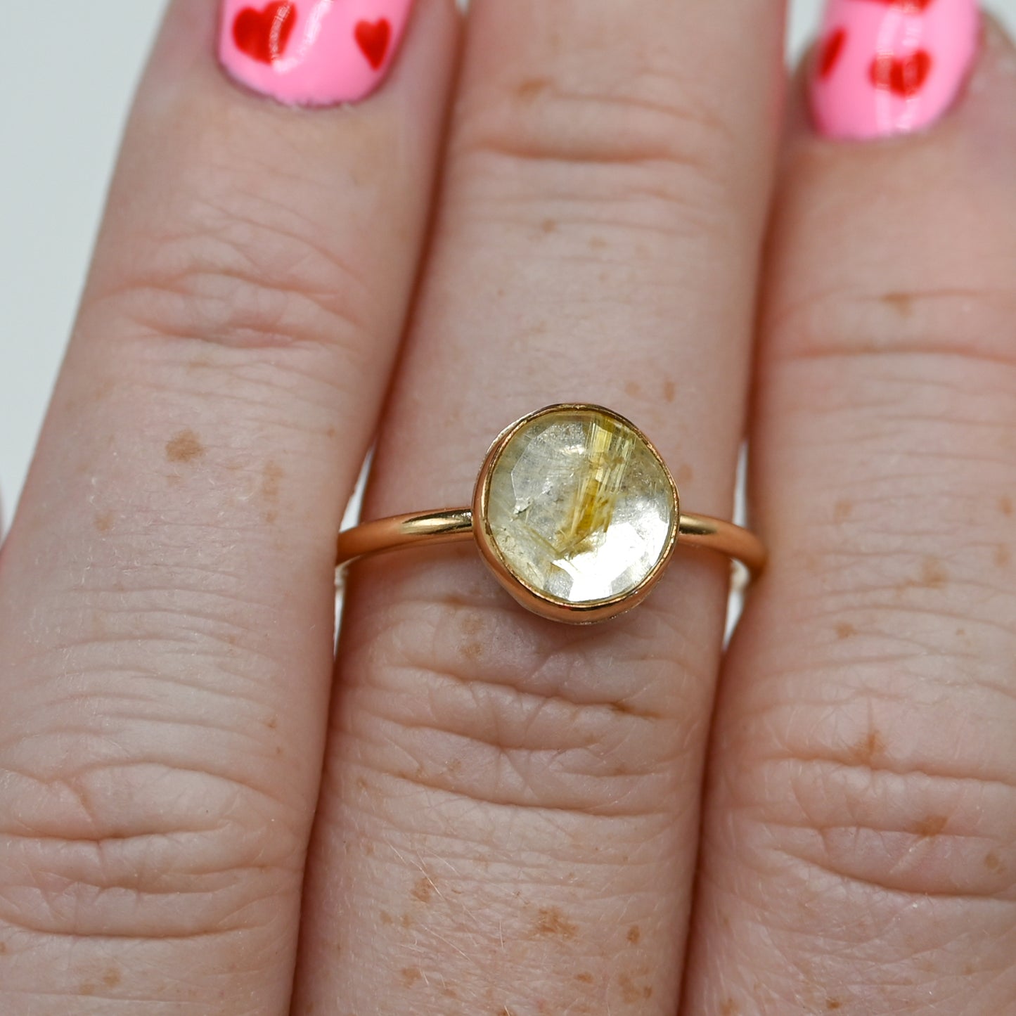 Gold fill rose cut rutile quartz size 7.75