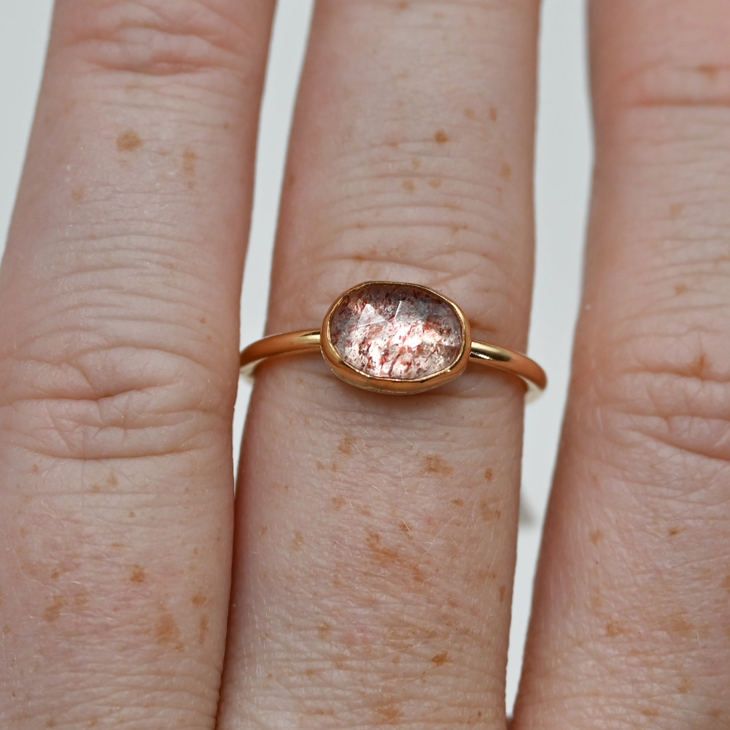Gold fill rose cut horizontal strawberry quartz size 7.75