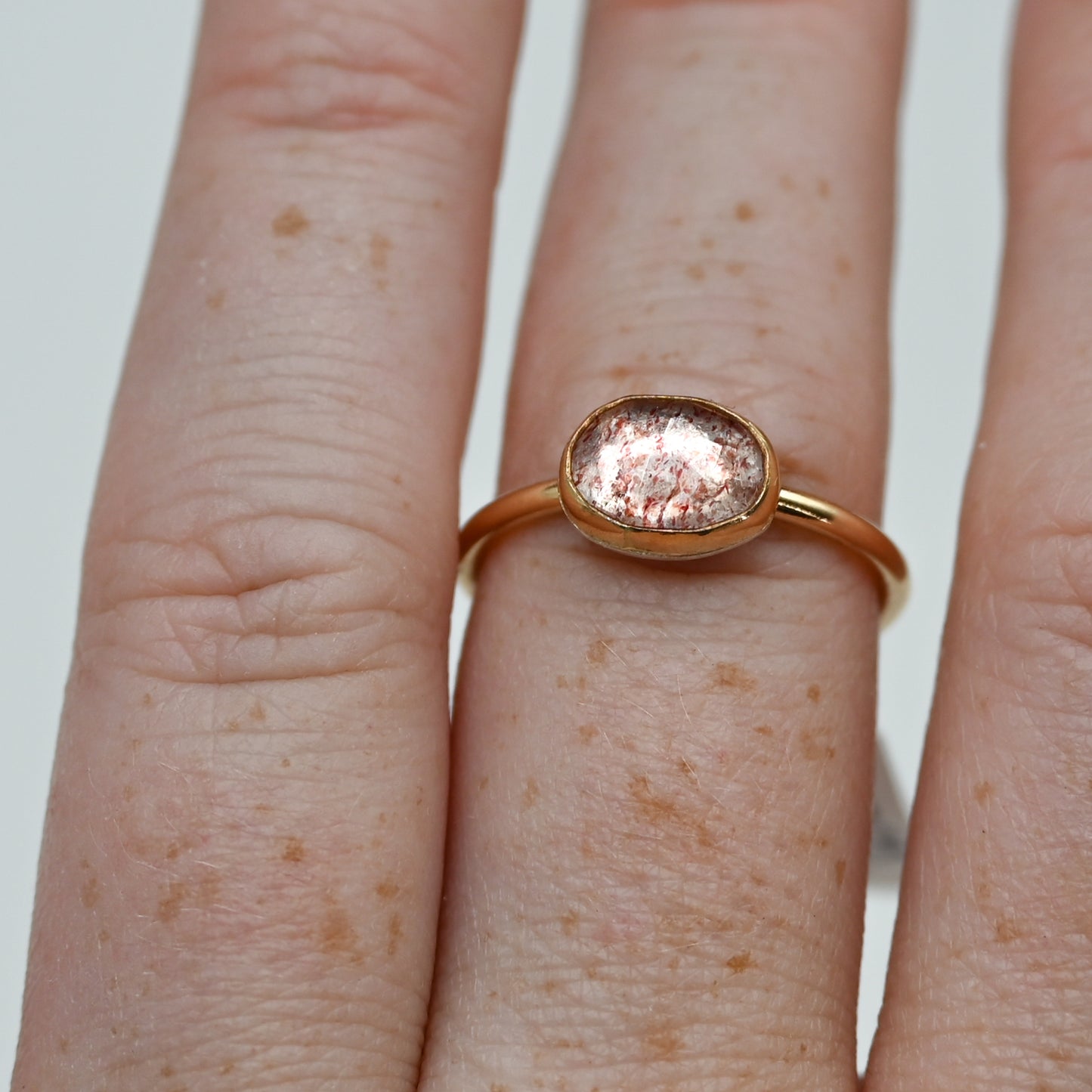 Gold fill rose cut horizontal strawberry quartz size 7.75