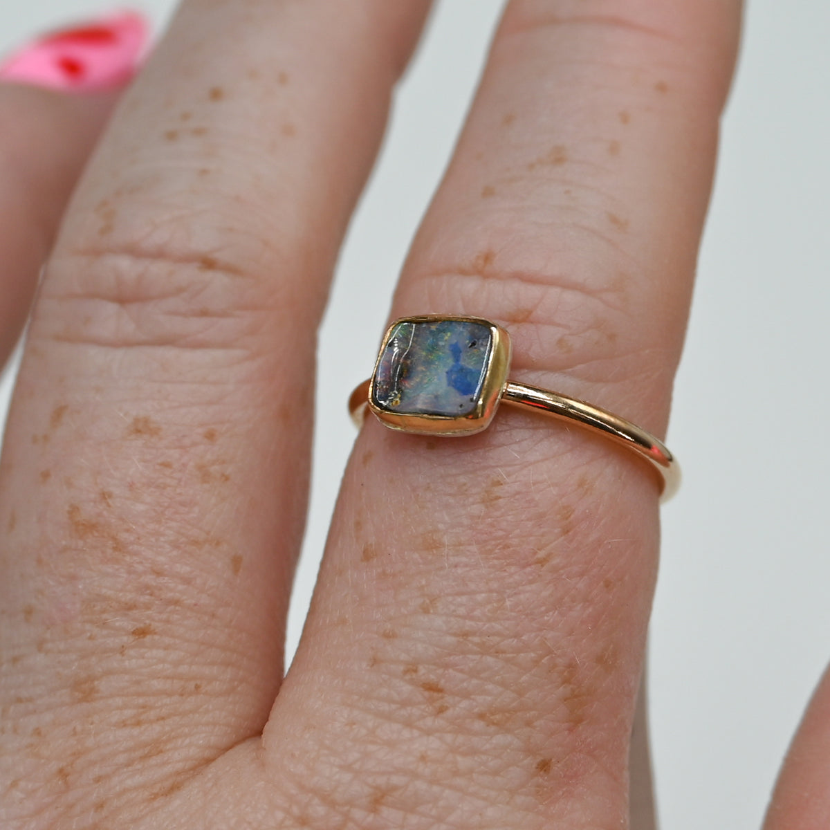 Gold fill horizontal Australian Boulder opal size 8