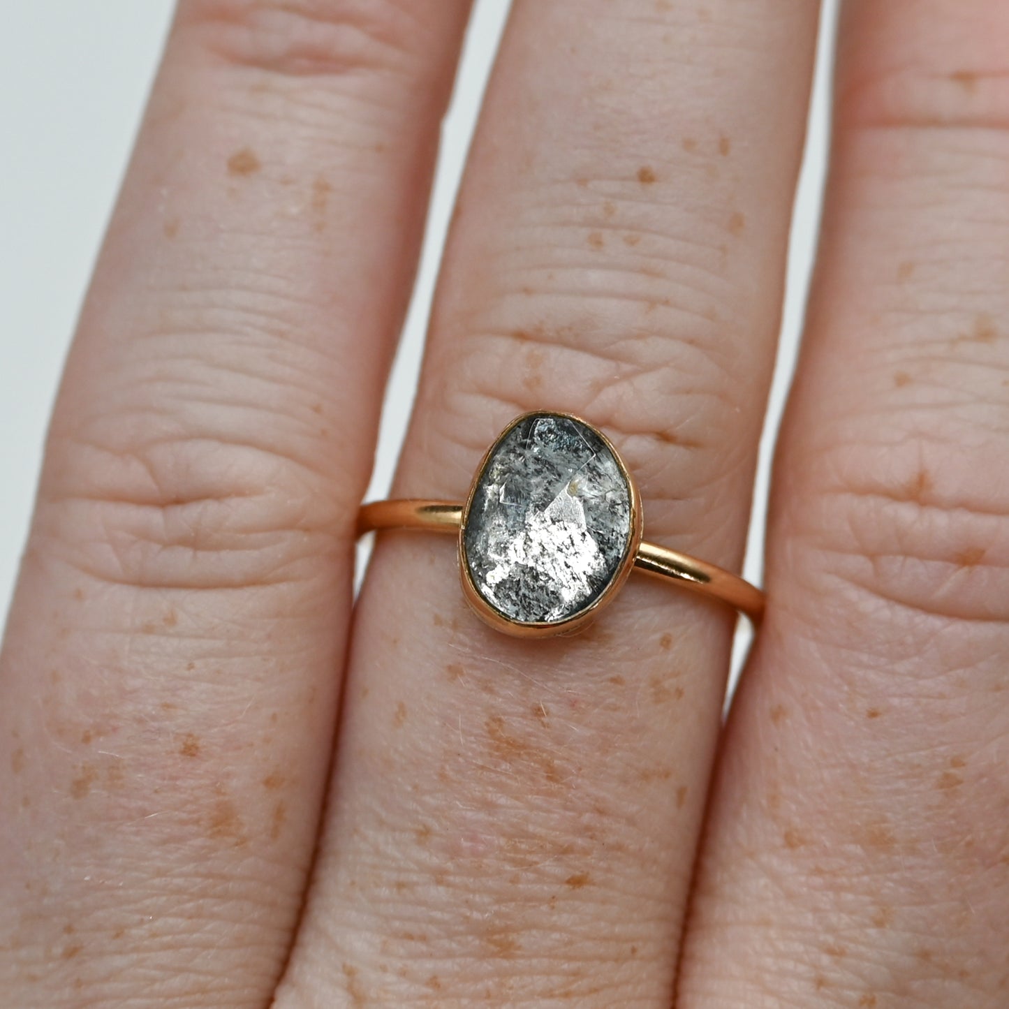 Gold fill rose cut moss aquamarine size 8.75