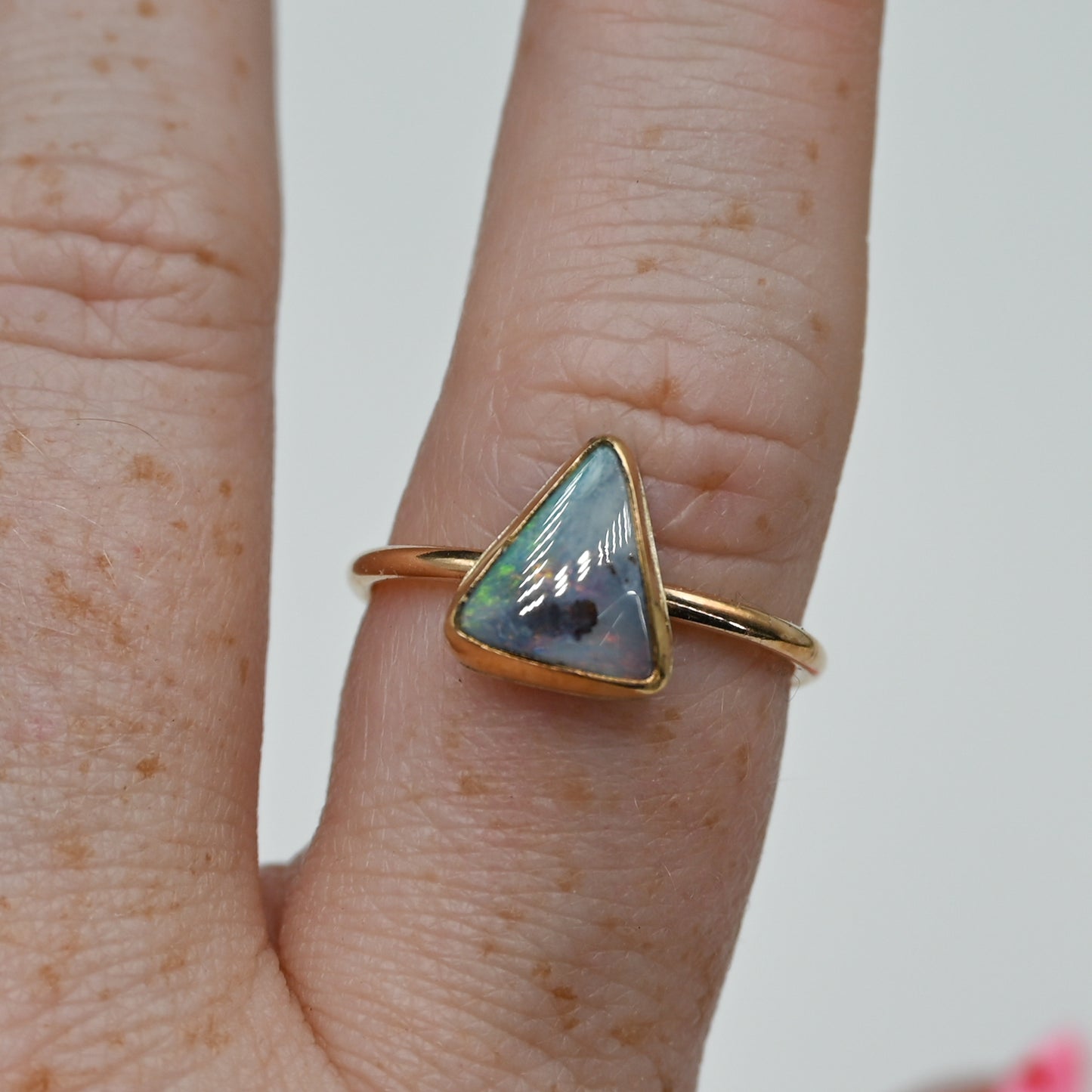 Gold fill triangle Australian boulder opal size 8.75