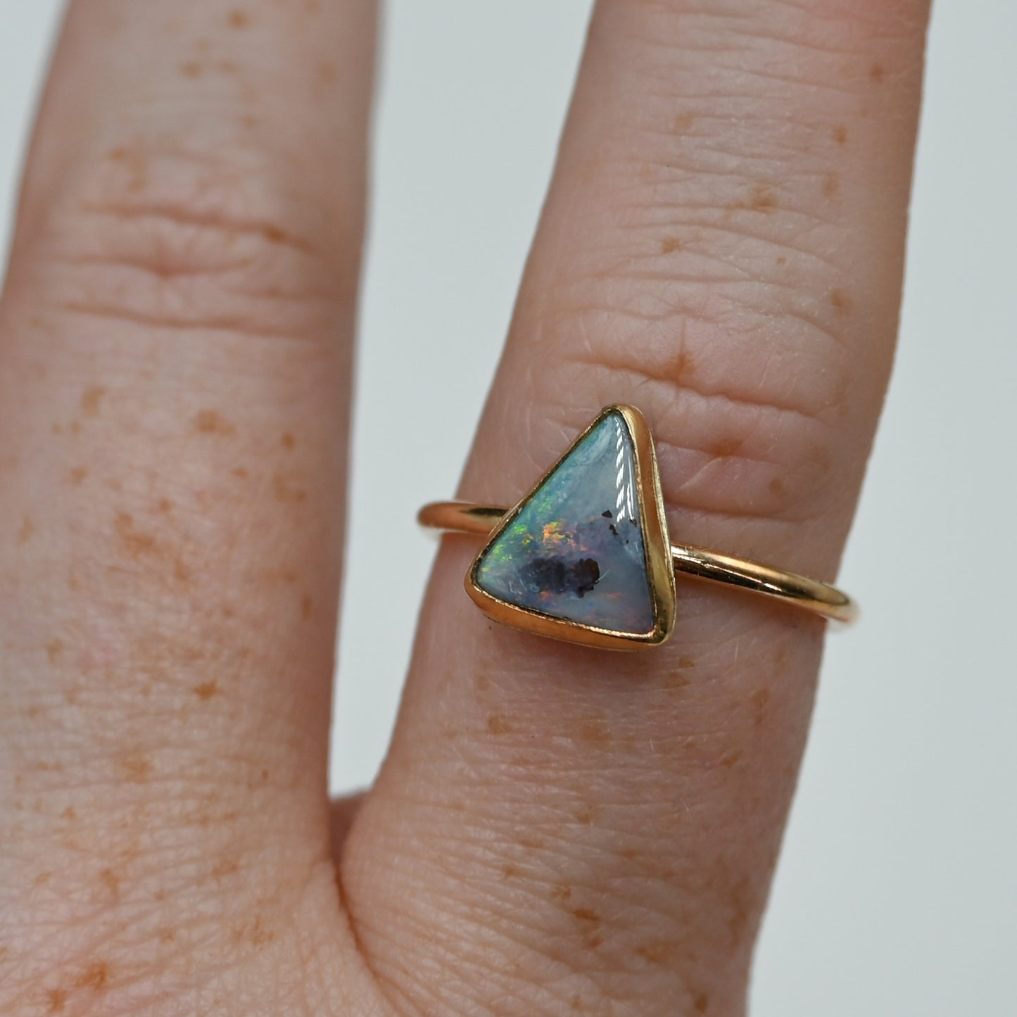 Gold fill triangle Australian boulder opal size 8.75