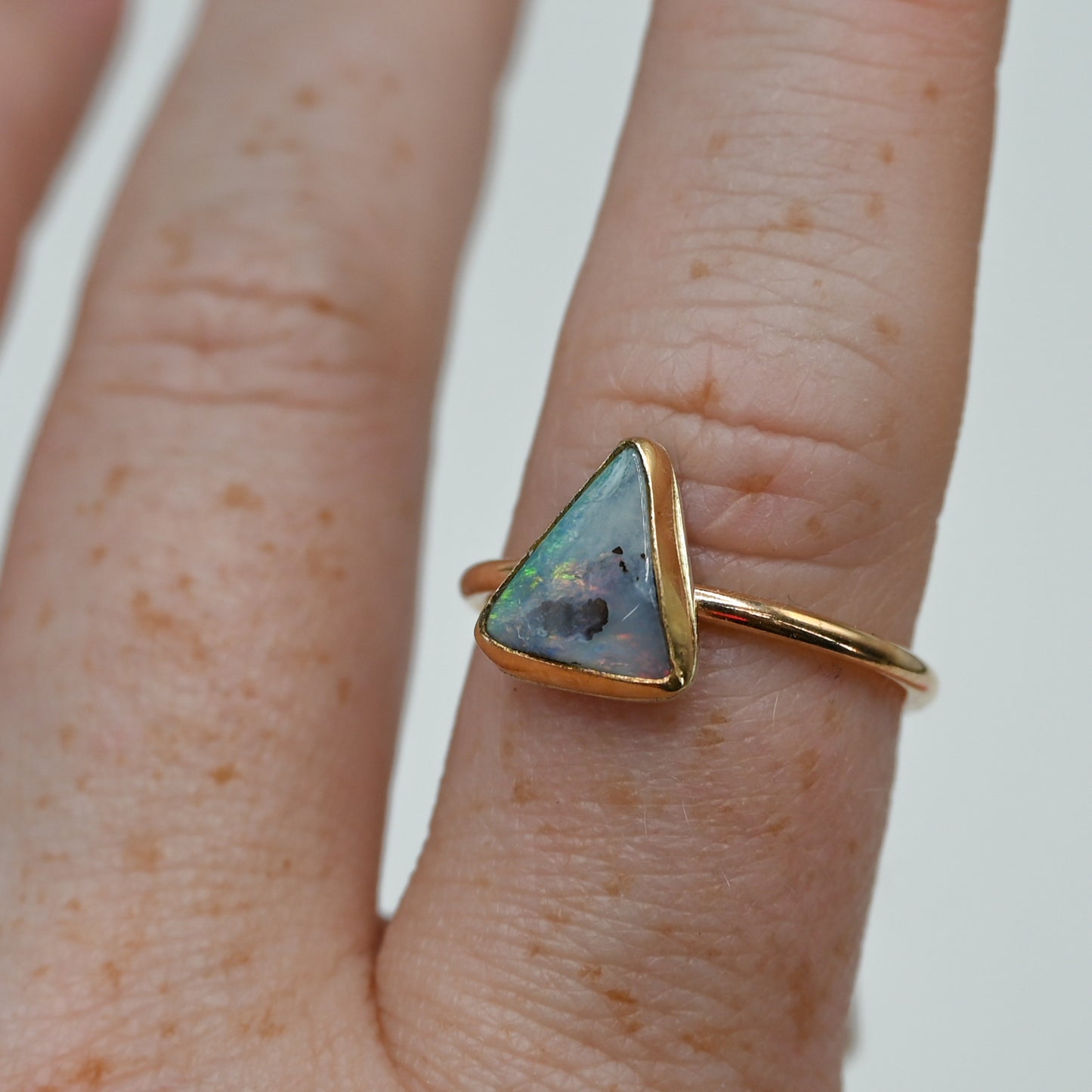 Gold fill triangle Australian boulder opal size 8.75