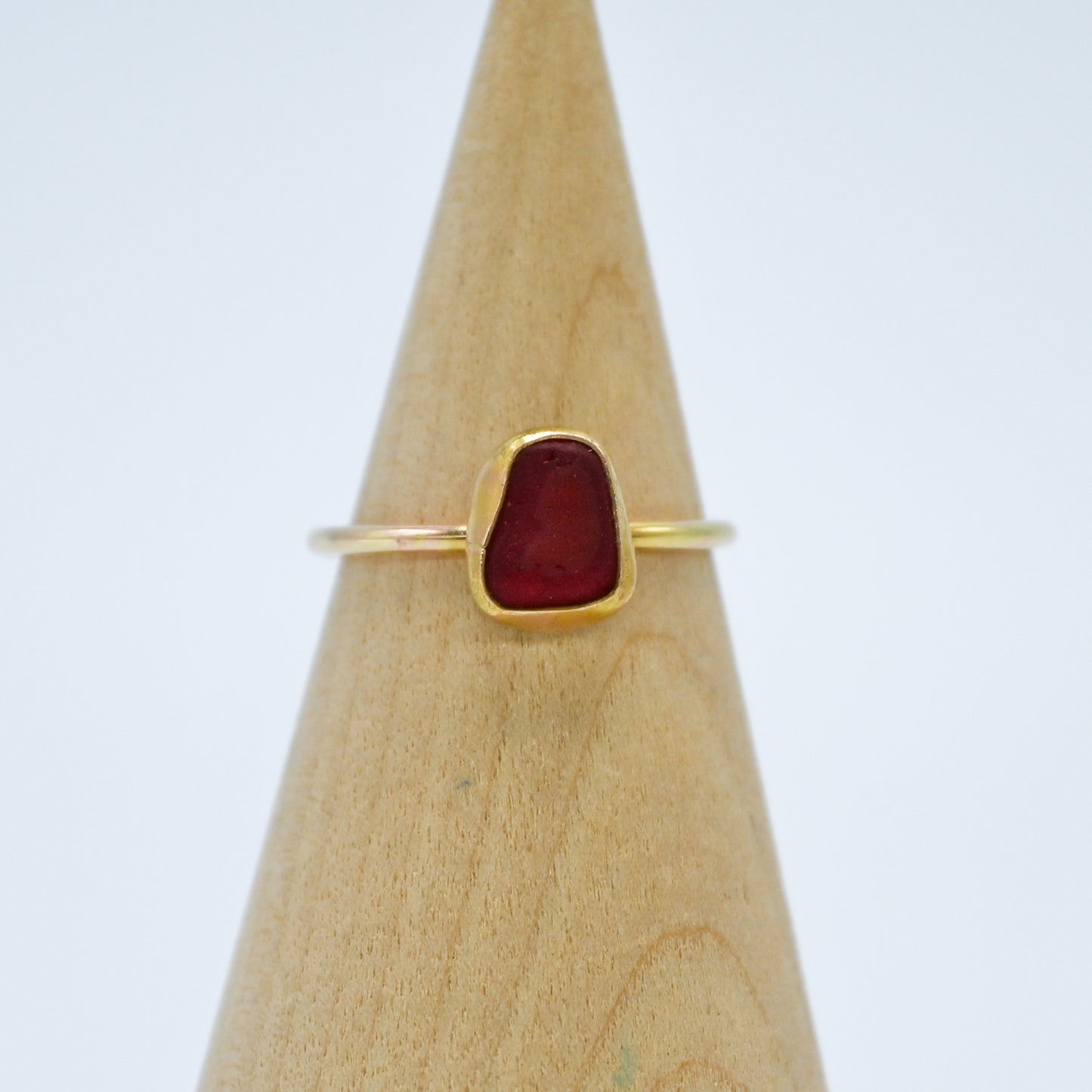 14K solid gold red sea glass size 6.5