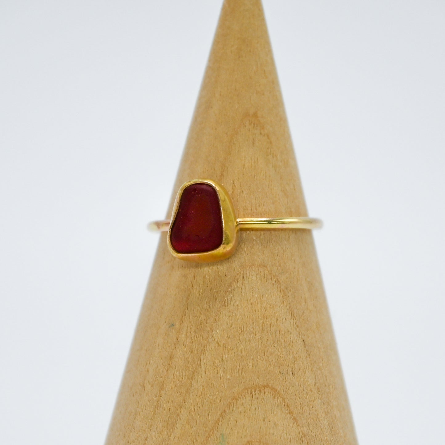 14K solid gold red sea glass size 6.5