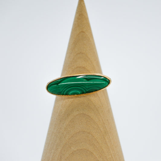 Gold fill long oval malachite size 7