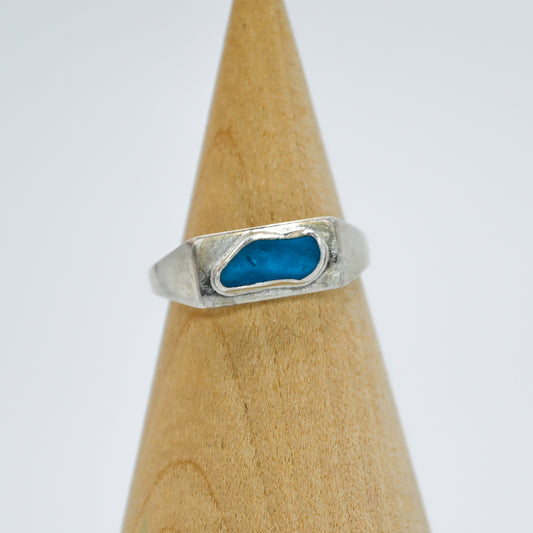Sterling silver signet and rare turquoise sea glass size 7