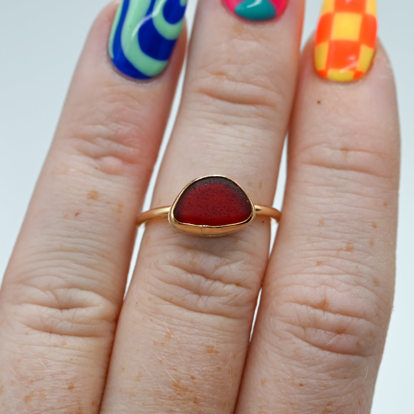 Gold fill red sea glass size 6.5