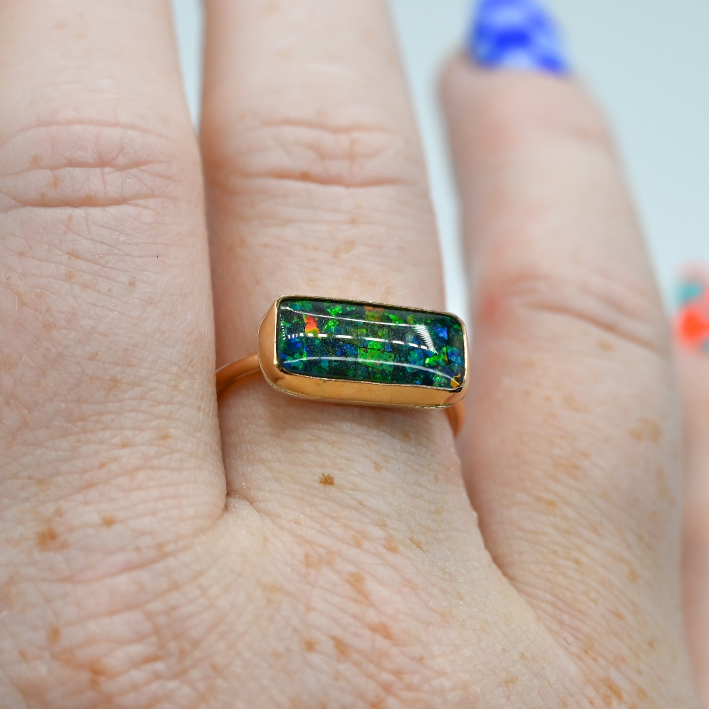 Gold fill horizontal mosaic opal size 8