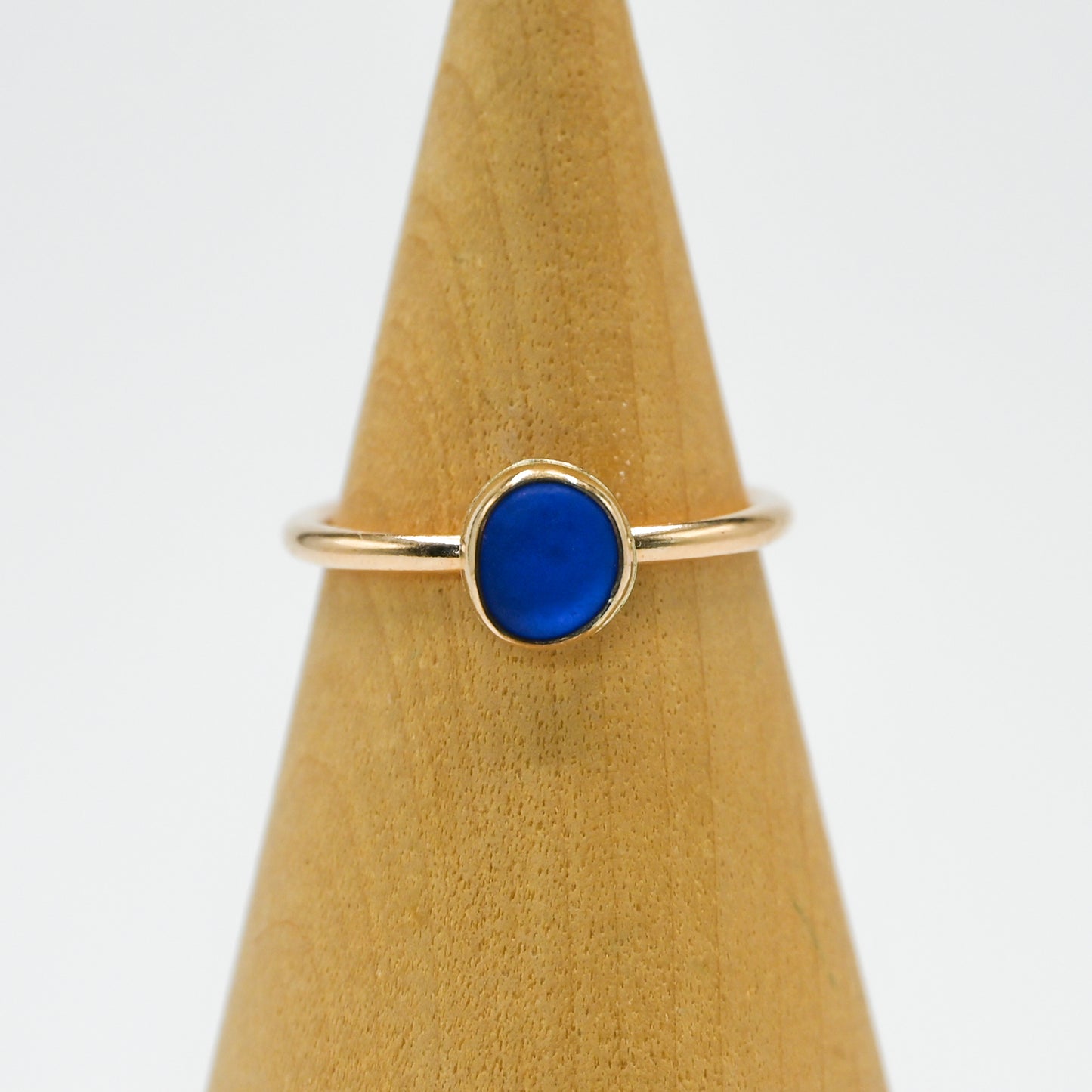 Gold fill cobalt sea glass size 6