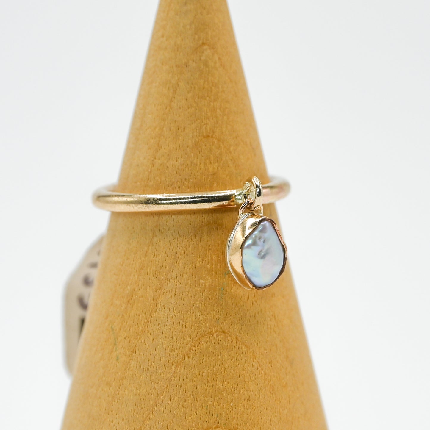 Gold fill keshi pearl charm dangle ring size 6.5