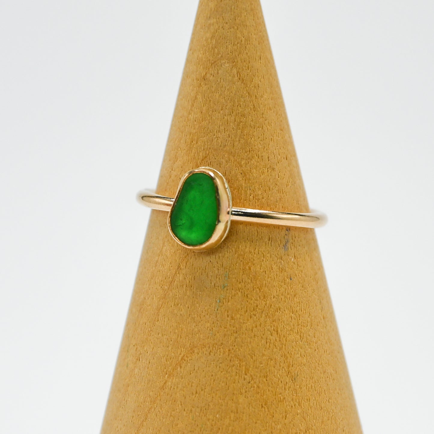 Gold fill bright green sea glass size 6.75