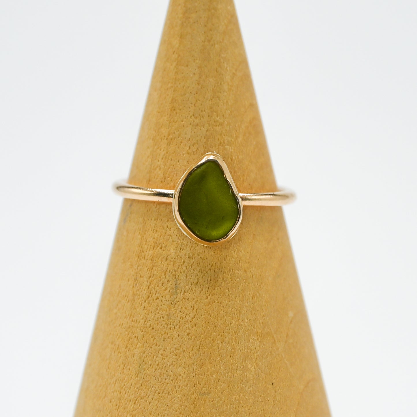 Gold fill olive green sea glass size 7