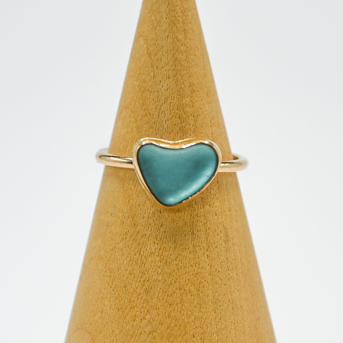 Gold fill aqua sea glass heart size 7