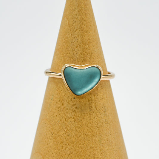 Gold fill aqua sea glass heart size 7