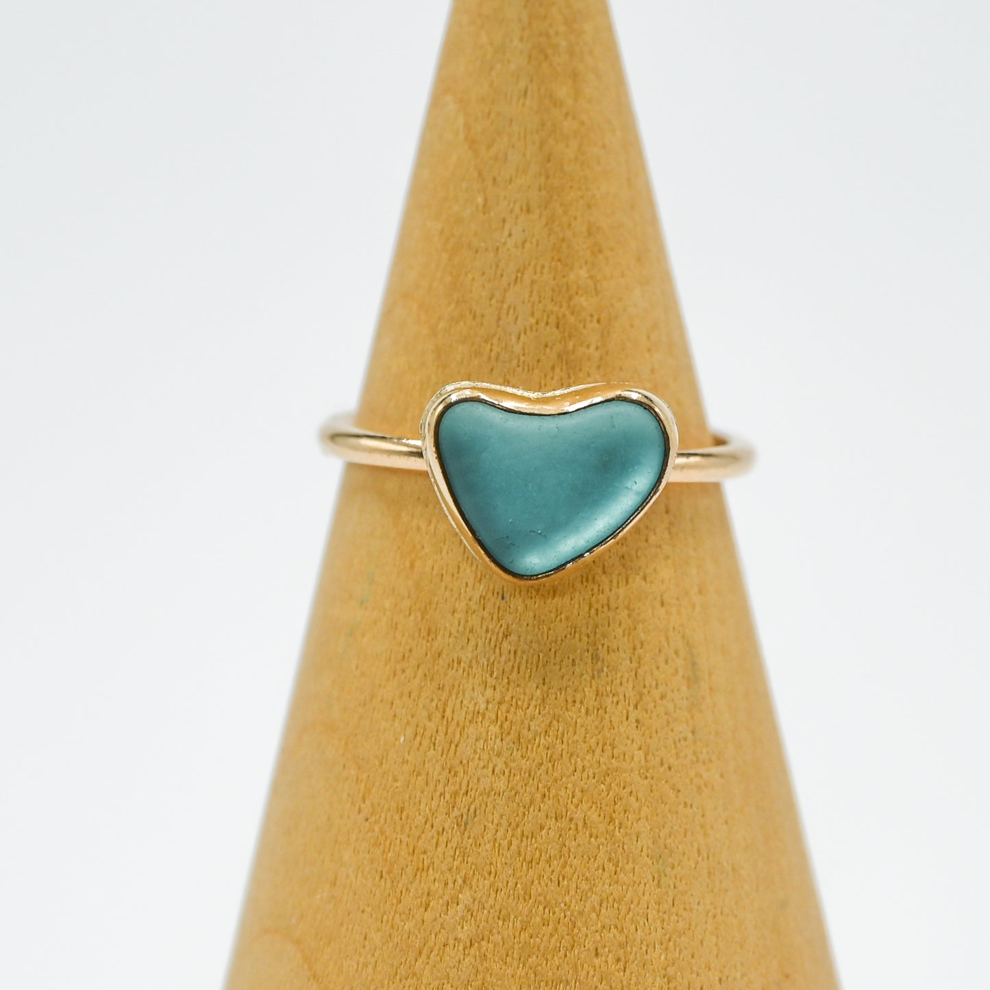 Gold fill aqua sea glass heart size 7