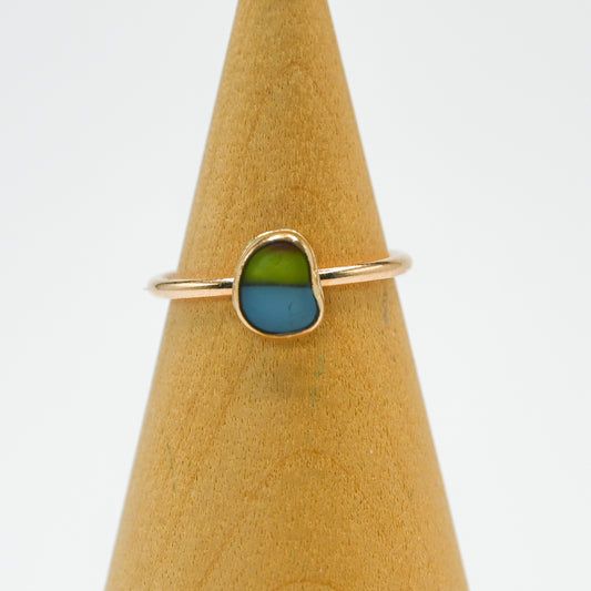 Gold fill multi blue green and orange sea glass size 7