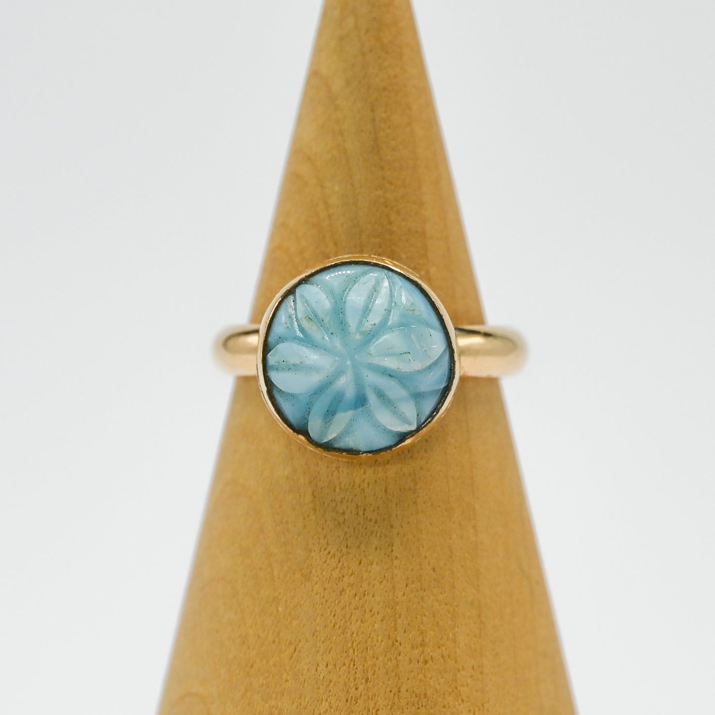 Gold fill carved larimar size 7