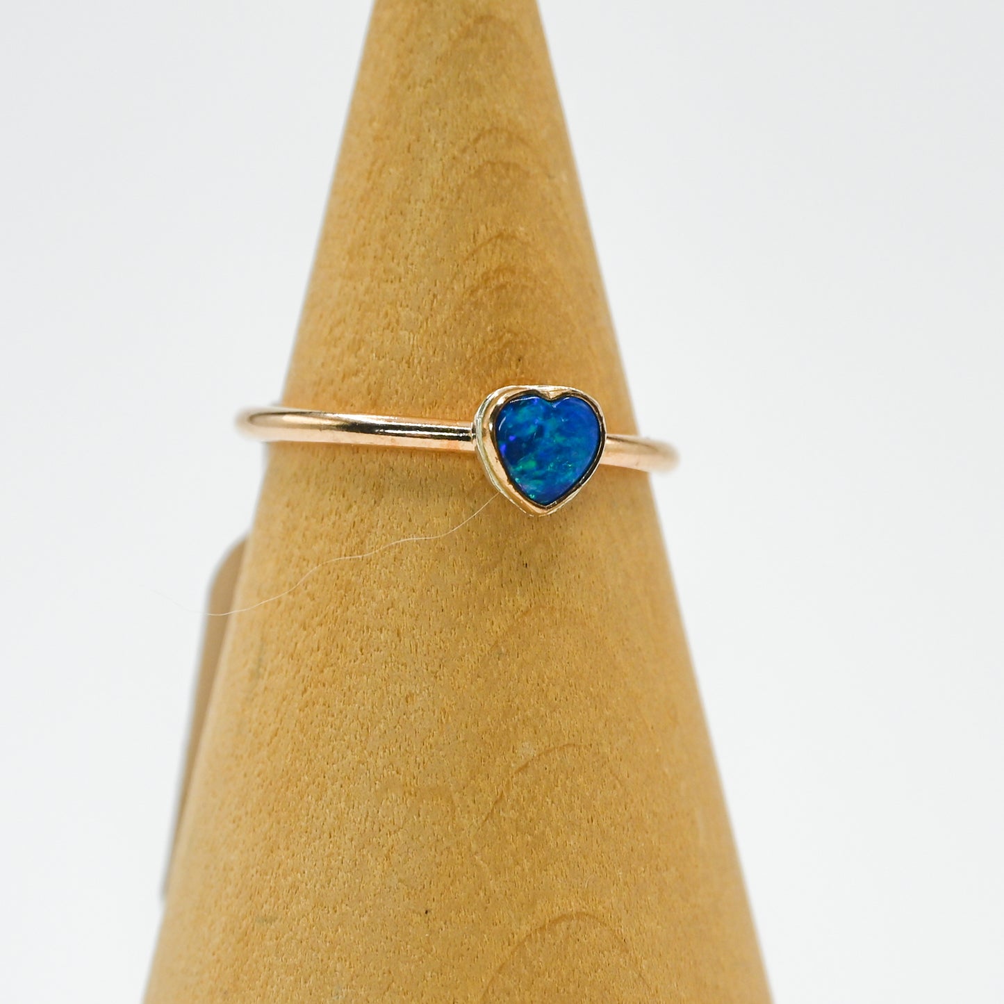 Gold fill tiny Australian opal heart size 7