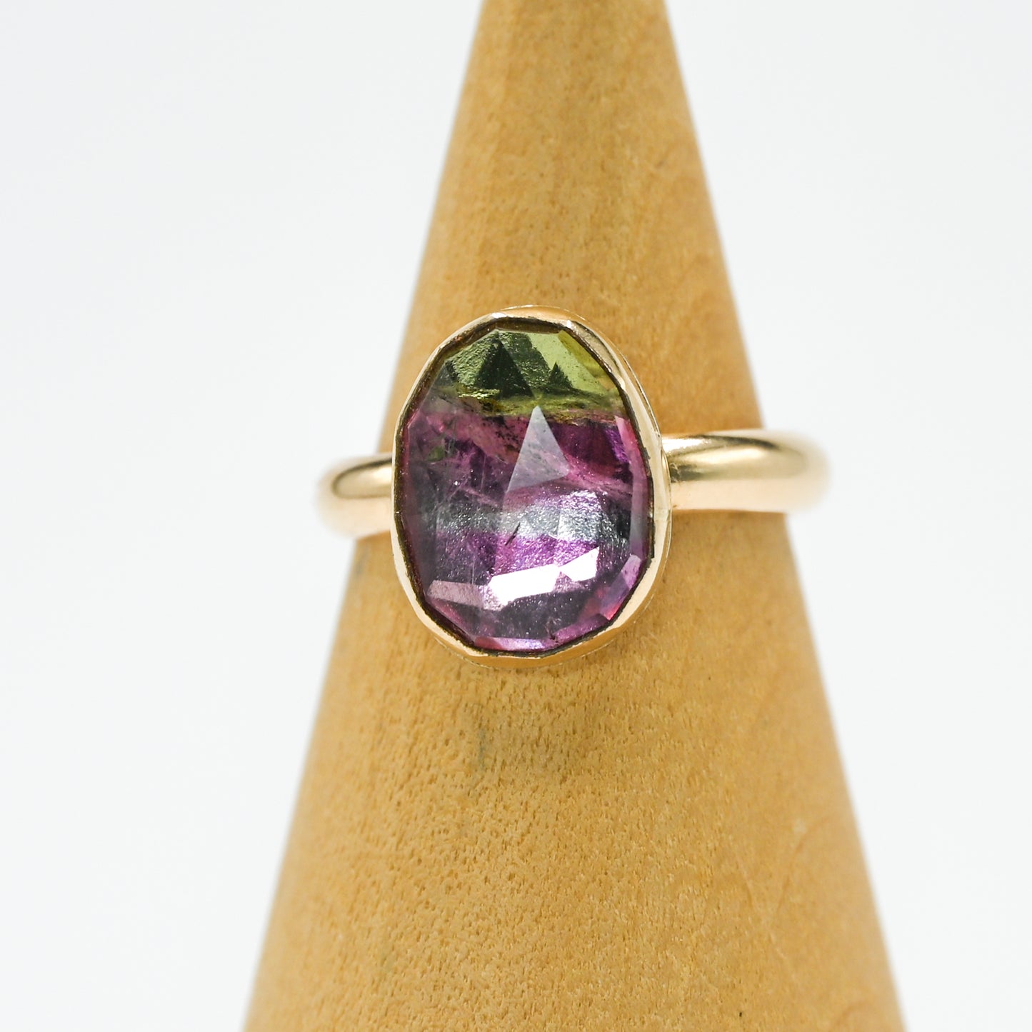 Gold fill large rose cut watermelon tourmaline size 7.5