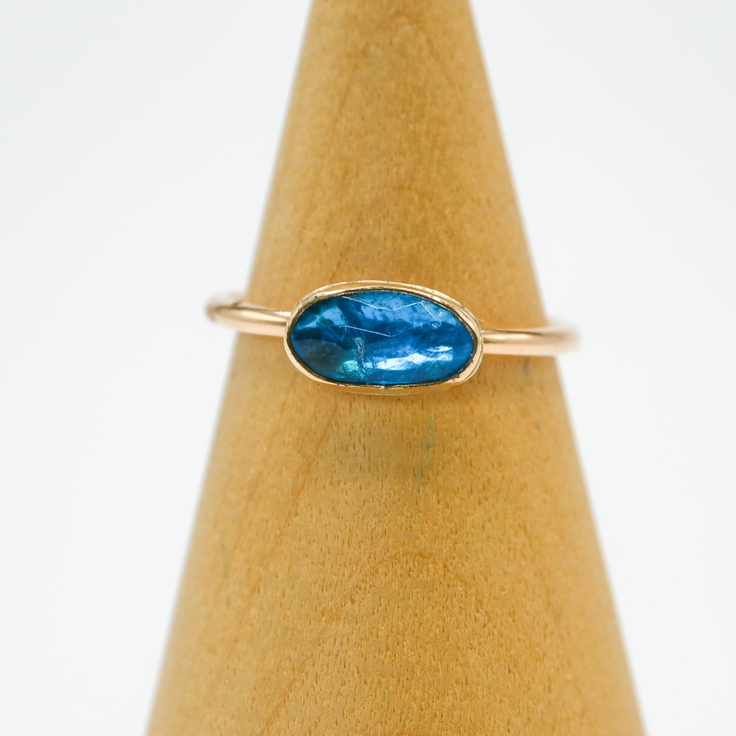 Gold fill horizontal rose cut neon blue apatite size 7.5