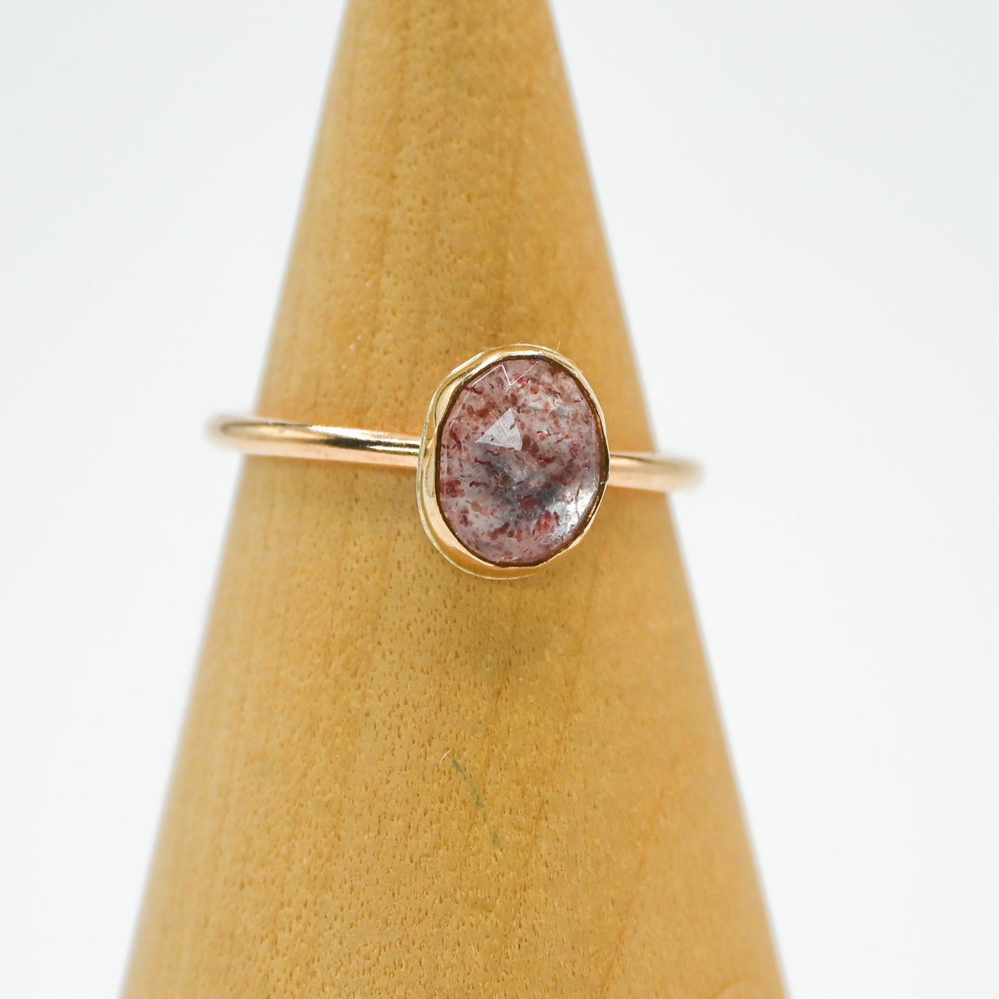 Gold fill rose cut strawberry quartz size 7.5