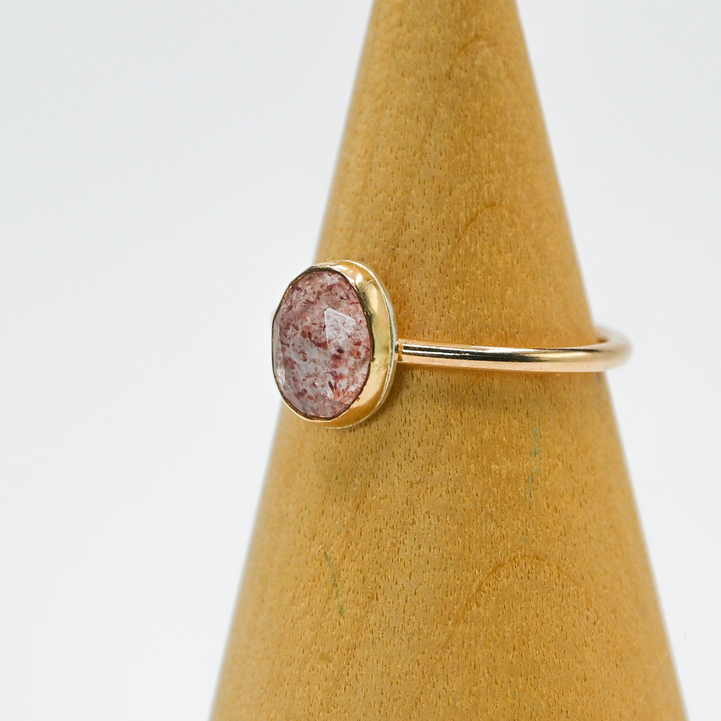 Gold fill rose cut strawberry quartz size 7.5