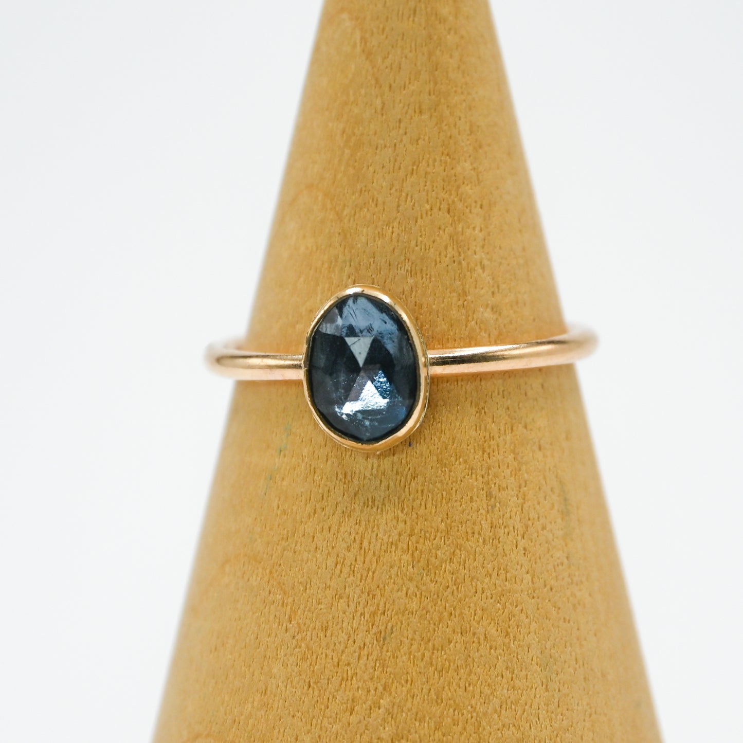 Gold fill rose cut london blue topaz size 8