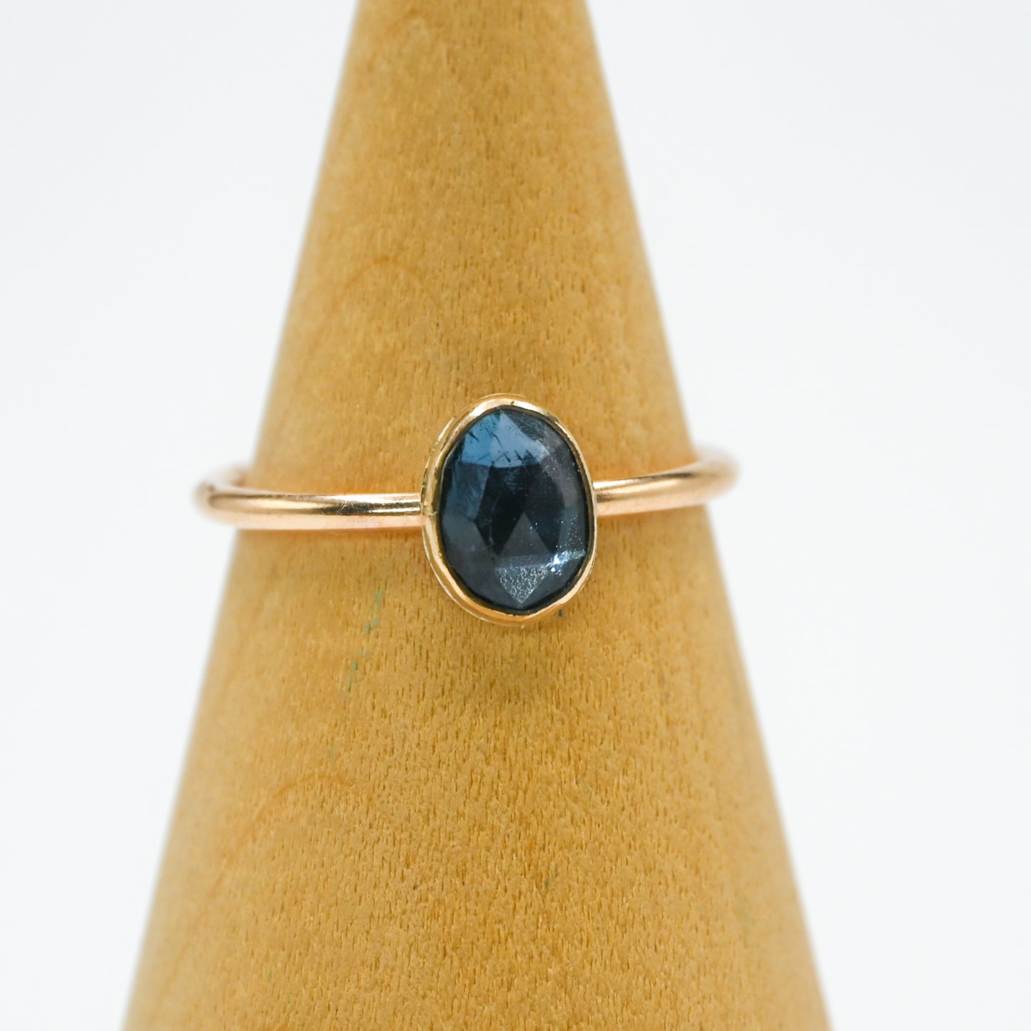 Gold fill rose cut london blue topaz size 8