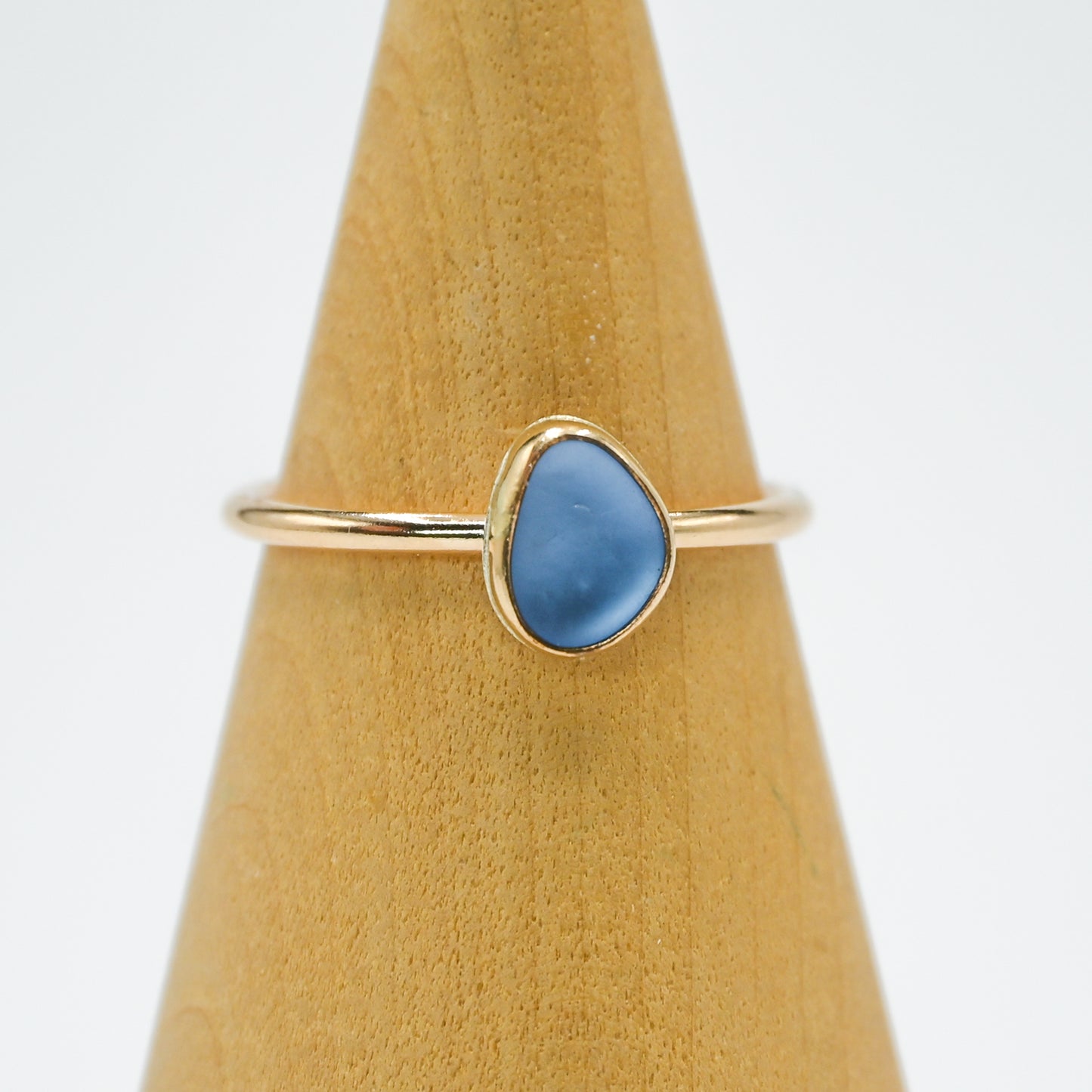 Gold fill cornflower sea glass size 8.5